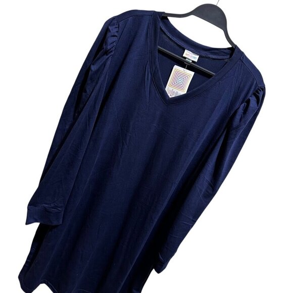 Lularoe AVA Womens Size 2XL Navy Blue V-neck Mutton Long Sleeve Dress NWT - Picture 2 of 10